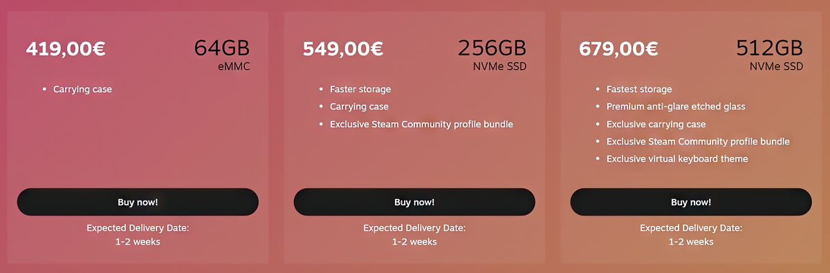 Steam Deck dolazi u tri konfiguracije, koje sve dijele istu razinu performansi i stoga preporučujemo kupnju najpovoljnije inačice